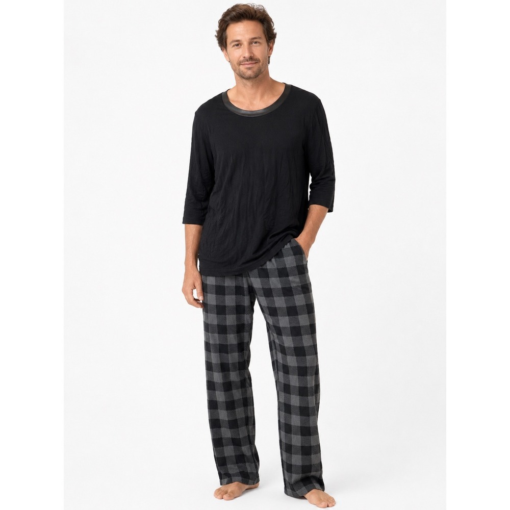 Perry Ellis Pajama Pants Mens XL Grey Buffalo Plaid Fleece Loungewear Sleepwear